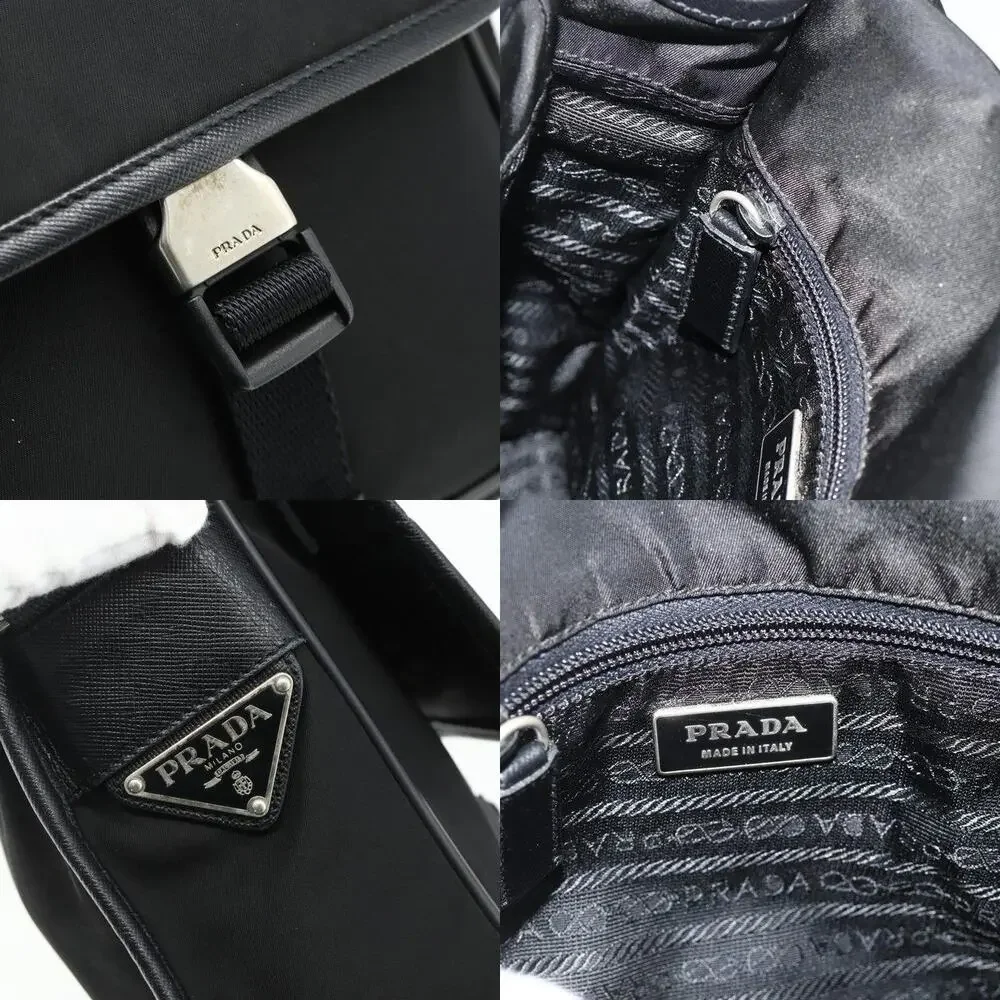Prada Nylon Leather Shoulder Bag Black